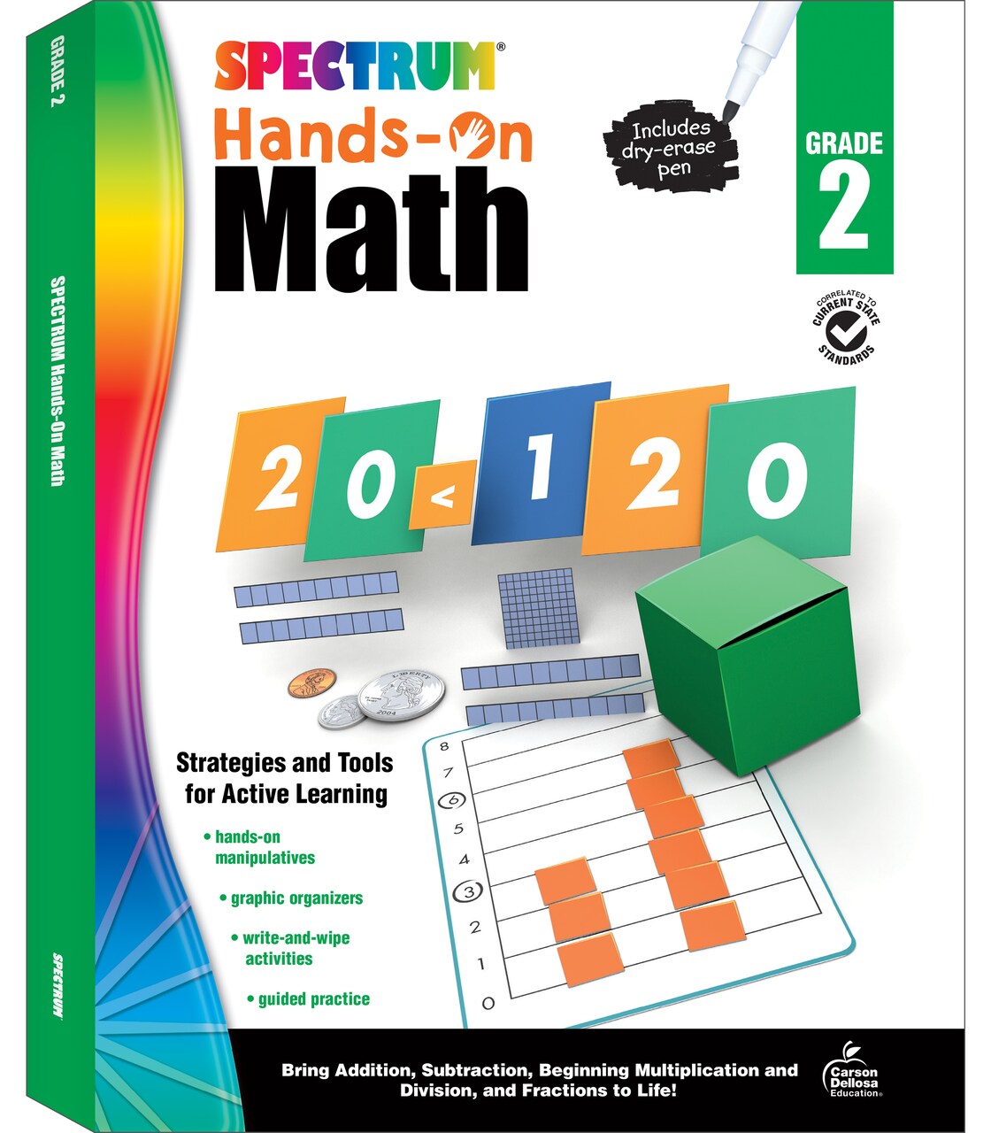 Spectrum Hands-on 2nd Grade Math Workbook, Activity Book for Kids Ages 7 to 8 With Manipulatives and Dry Erase Activities Covering Addition, Subtraction, Place Value, Multiplication, and More Mathematics
